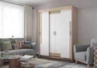 Шкаф-купе "Victor" цвет Сонома и Белый ширина 160 см ЛДСП с полками и штангой для спальни, гостиной, прихожей