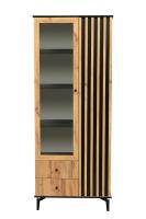 Шкаф комбинированный 51.02 Либерти (опора метал. h 150 мм), Дуб вотан / черный, ширина 82 см, распашной, в гостиную или спальню, с ящиками и полками, со стеклом