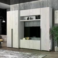 Гостиная "Норден" Дуб Крафт Белый, ширина 245 см, с полками, с тумбой под тв, шкаф