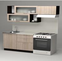 Кухонный гарнитур Светлана экстра 1700мм прямая ширина 170см цвет Ясень шимо светлый/Берилл бежевый/венге с витринами, ящиками