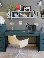 Стол письменный на металлических ножках ГУД ЛАКК Ингар Д 132 х 58 х 76 см, серо-бирюзовый, ширина 132 см с ящиками для ноутбука, учебный, для косметики