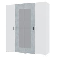 Шкаф 4ств 1800 Бостон с зеркалом 400, цвет Белый/Бетон (4 ящика+штанга)