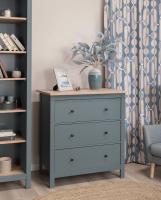 Комод САГА, цвет Темно-Бирюзовый / Ясень, ширина 92 см, с выдвижными ящиками, напольный на ножках для спальни или прихожей