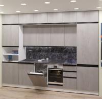 Кухонный гарнитур Сюита люкс 3000мм прямая ширина 300см цвет Бетон светлый/Бетон светлый/Кастилло темный с выдвижными ящиками, пеналами, открытые полки