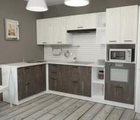 Кухонный гарнитур Сиена мега прайм 1500*2700мм угловая ширина 150*270см цвет Дуб грей/Бетон темный/сосна с пеналом, ящиками,открытыми полками
