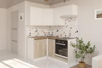 Кухонный гарнитур Антика мега прайм 1200*1600, Цвет Белый глянец/Дуб браун, ширина 120 см * 160 см, с навесными шкафами, с выдвижными ящиками, с тумбой под мойку