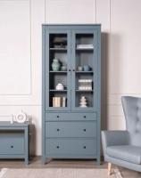 Шкаф с витриной САГА, 90х41х215 см, цвет Темно-бирюзовый, ширина 90 см дверца со стеклом, с полками, на ножках