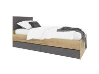Кровать 900 ШЕРЛОК (основание гибкое в комплекте) цвет Дуб Крафт золотой/Графит серый спальное место 90*200 см ЛДСП с 2 ящиками для подростков и детей