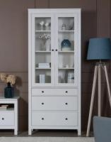 Шкаф с витриной САГА, 90х41х215 см, цвет Белый, ширина 90 см дверца со стеклом, с полками, на ножках