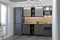 Кухонный гарнитур Симфония нормал ширина150см прямая цвет Бетон светлый/Бетон темный/Дуб бунратти с открытыми полками, открытым столом