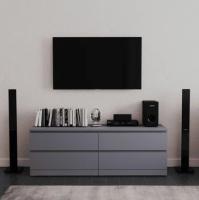 Комод Варма, 4 ящика, горизонтальный, 160х54х40 см, эмаль серая, ширина 160 см напольный в спальню или для зоны ТВ, тумба под телевизор