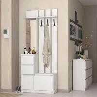 Прихожая "Хилтон" 100 см, цвет Белый Текстурный, с полками, с зеркалом, с ящиками