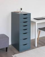 Комод Ингар, 8 ящиков, 36x102x53 см, серо-бирюзовый, высокий, ширина 36 см, глубокий напольный, в спальню или прихожую