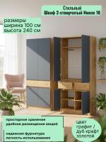 Шкаф 2-створчатый Иннэс 10 Графит Дуб Крафт золотой, ширина 100 см, шкаф распашной, для одежды, в прихожую, в спальню