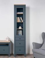 Шкаф с витриной САГА, 50х41х215 см, цвет Темно-бирюзовый и Ясень, ширина 50 см дверца со стеклом, с полками, на ножках