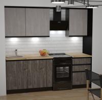 Кухонный гарнитур Симфония стандарт 1600мм прямая ширина 160см цвет Бетон светлый/Бетон темный/Дуб бунратти с выдвижными ящиками, полками, врезной мойкой