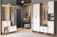 Прихожая модульная Белла цвет Крафт Золотой и Белый ширина 100 см с зеркалом и вешалкой со шкафами и открытыми полками