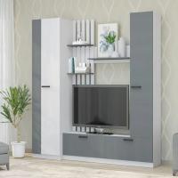 Cтенка в гостиную "Юджи", ширина 230 см, Цвет Анкор Светлый / Графит под телевизор, со шкафом, напольная, горка в гостиную, в зал, тв зона