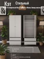 Шкаф 2-створчатый Кэт 1 Графит и Ясень Анкор светлый, ширина 80 см, шкаф распашной, для одежды, со штангой, в спальню, в прихожую