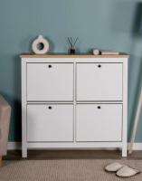 Обувница САГА с 4 откидными ящиками 113х108 Белая и Ясень, ширина 113 см для обуви в прихожую, широкая, тумба напольная