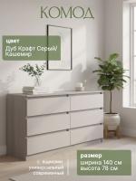 Комод №5 "Соната" цвет Дуб Крафт Серый, Кашемир, ширина 140 см, для спальни, с ящиками, гардеробная