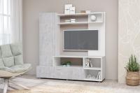 Гостиная Аллегро 8 Белый и светлый цемент, ширина 150 см, стенка с полками, тумба для ТВ
