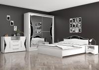 Спальный гарнитур БАБОЧКА, цвет Белый / Лакобель черная, со шкафом и комодом, с кроватью 1,6 на 2