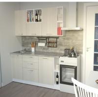 Кухонный гарнитур Лариса макси 4 ширина 180см цвет латте/ белый/кантри прямая с открытыми полками, выдвижными ящиками