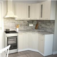 Кухонный гарнитур Лариса оптима 2 ширина 150*130см цвет латте/белый/кантри угловой, с витринами, с ящиками