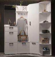 Прихожая угловая комплект "Ника 1.7х1.06" Белый гладкий Набор, с обувницей, со шкафом, с зеркалом, в коридор / ширина 270 см