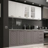 Кухня Агава 2000х600 Акация белая/Трюфель, для кухни, для дома, с полками и выдвижными ящиками