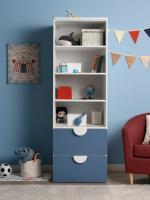 Стеллаж Пикси, с двумя выдвижными ящиками 60x57x180, цвет - озорной василек, ширина 60 см, с полками и ящиками, высокий в детскую комнату, напольный