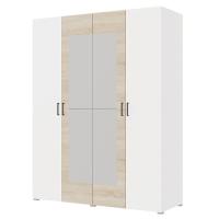 Шкаф 4ств 1800 Бостон с зеркалом 400, цвет Сонома/Белый (штанги)