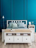 Комплект мебели Сага для спальни, Белая и Ясень шимо светлый, ширина спального места 140, для дома на ножках напольная, 140 на 200