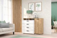 Комод для одежды с ящиками, ширина 125 см, 4 ящиков, Цвет Дуб крафт золотой/Белый шагрень, для игрушек, для вещей, для белья