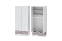 Шкаф 2-створчатый Бриз МДФ Ирис и Белый волна, ширина 90 см, с полками, со штангой, с ящиками, в спальню, в гостиную