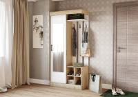 Прихожая Рона Дуб Сонома/Белый ширина 100 см ЛДСП с зеркальным шкафом, вешалкой, и открытыми полками