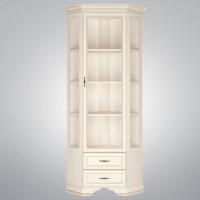 Шкаф-витрина угловой Сиена, цвет Бодега белый (патина "золото"), ширина 60,4 см, однодверный, с полками