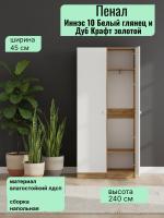 Пенал Иннэс 10 Белый глянец и Дуб Крафт золотой, ширина 45 см, в прихожую, мебель для дома, в спальню, в гостиную