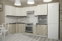 Кухонный гарнитур Паола гранд прайм 2600*1400, Цвет Дуб грей/Дуб браун, ширина 260 см * 140 см, с навесными шкафами, с полками, с тумбой под мойку