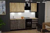 Кухонный гарнитур Адажио стандарт 1600, Цвет Дуб Золотой/Бетон темный, ширина 160 см, с навесными шкафами, с с выдвижными ящиками, с тумбой под мойку