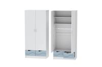 Шкаф 2-створч. Бриз МДФ Антарктида и Белый волна, ширина 90 см, с полками, со штангой, с ящиками, в спальню, в гостиную