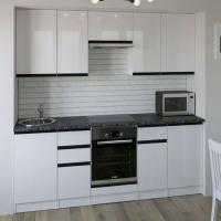 Кухонный гарнитур Лотос базис 2400, цвет Белый глянец, модульная, со столешницей, прямой, с полками, с выдвижными ящиками