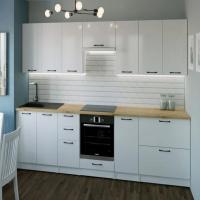 Кухонный гарнитур Жасмин экстра 1 3000 мм, цвет Белый глянец, модульная, со столешницей, прямой, напольные и навесные шкафы, с выдвижными ящиками, с полками