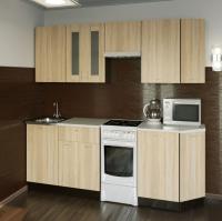 Кухонный гарнитур Симона базис 2400мм прямая ширина 240см цвет Дуб сонома/Берилл бежевый/венге с выдвижными ящиками, шкафы с витринами