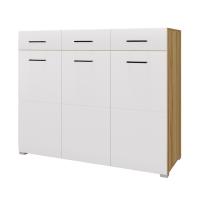 Комод Ненси, цвет Дуб золотой/Белый глянец ширина 120 см, с полками и выдвижными ящиками, в спальню