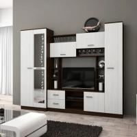 Cтенка в гостиную "Марта" Венге / Лоредо, под телевизор со шкафом, напольная, горка в гостиную, в зал, тв зона, ширина 270 см, с зеркалом