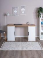 Стол письменный Ингар, с двумя дверцами, 140x75x55, белый, столешница дуб беленый, ширина 140 см, с полками для книг и тетрадей, учебный для студента или школьника