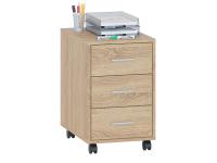 Тумба КТ-350, цвет Дуб Сонома, ширина 38 см, на поворотных ножках колесиках, с ящиками, офисная, учебная