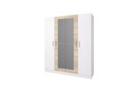 Шкаф распашной 4-х створчатый "Леси" Корпус Белый. Фасад сонома-белый с зеркалом ширина 160 см ЛДСП с полками и штангой для спальни, гостиной, прихожей